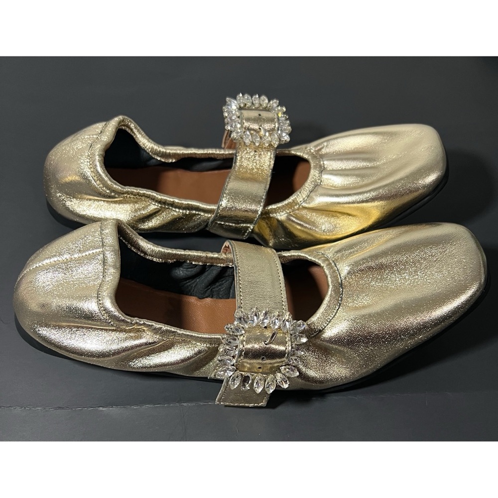 Free People Metallic Gold Mary Jane Flats - Picture 3 of 10